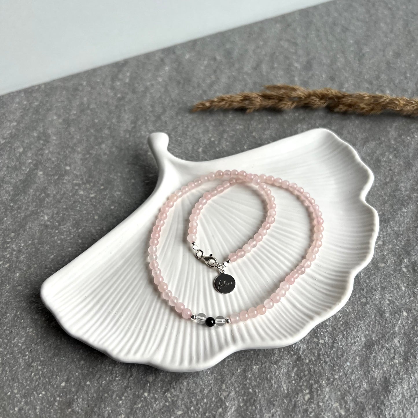 DEEP LOVE - Edelsteinkette Halskette aus Rosenquarz, Bergkristall und Turmalin Schörl