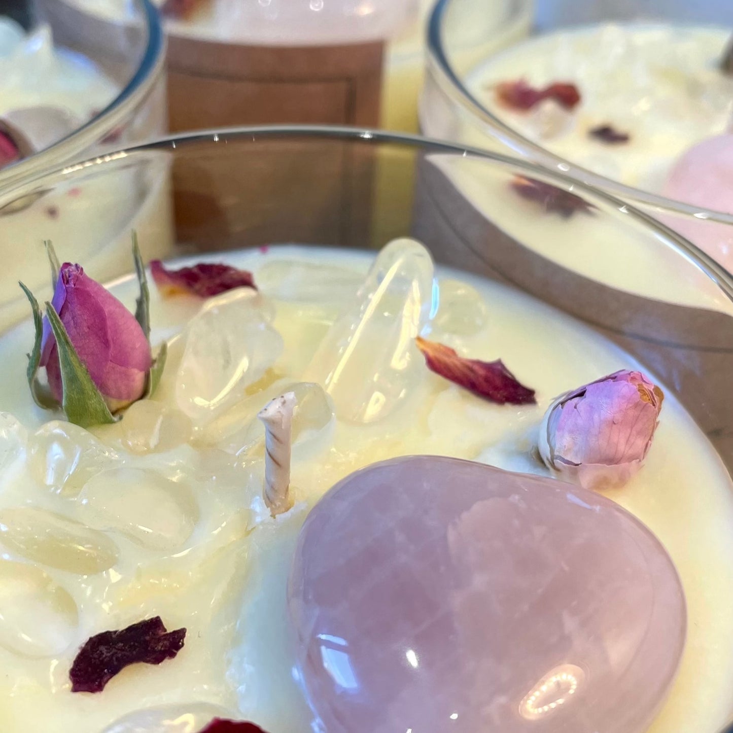 Kristallkerze mit Rosenquarz Herz