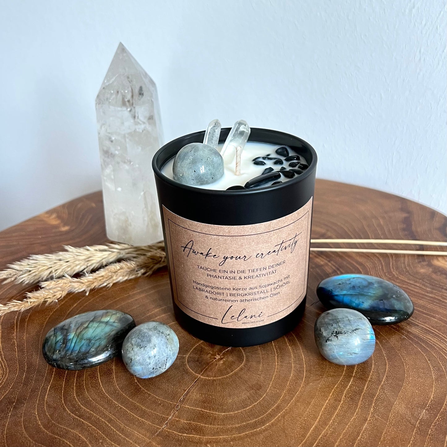Edelsteinkerze "Awake your creativity" von oben