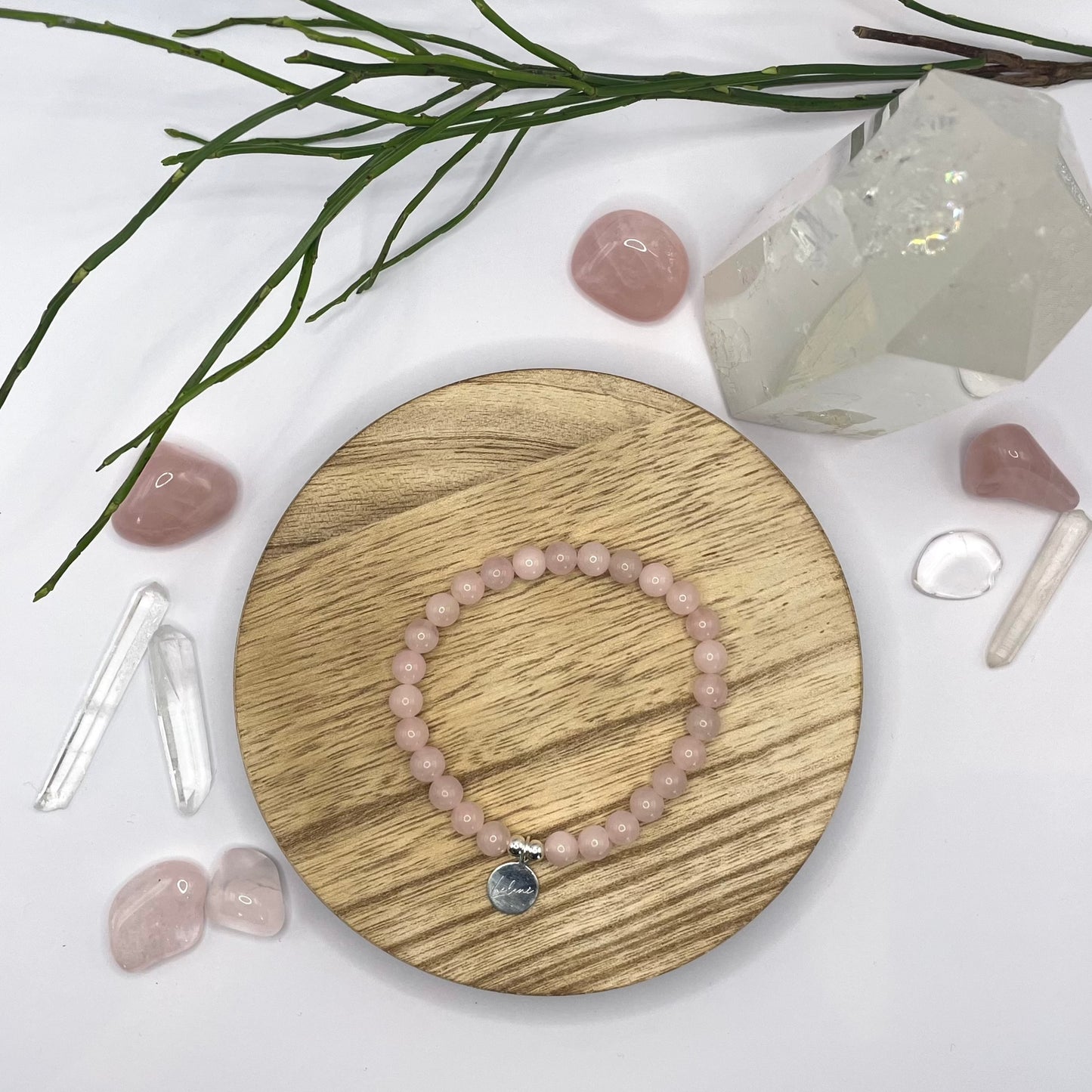 Rosenquarz Armband mit Charm