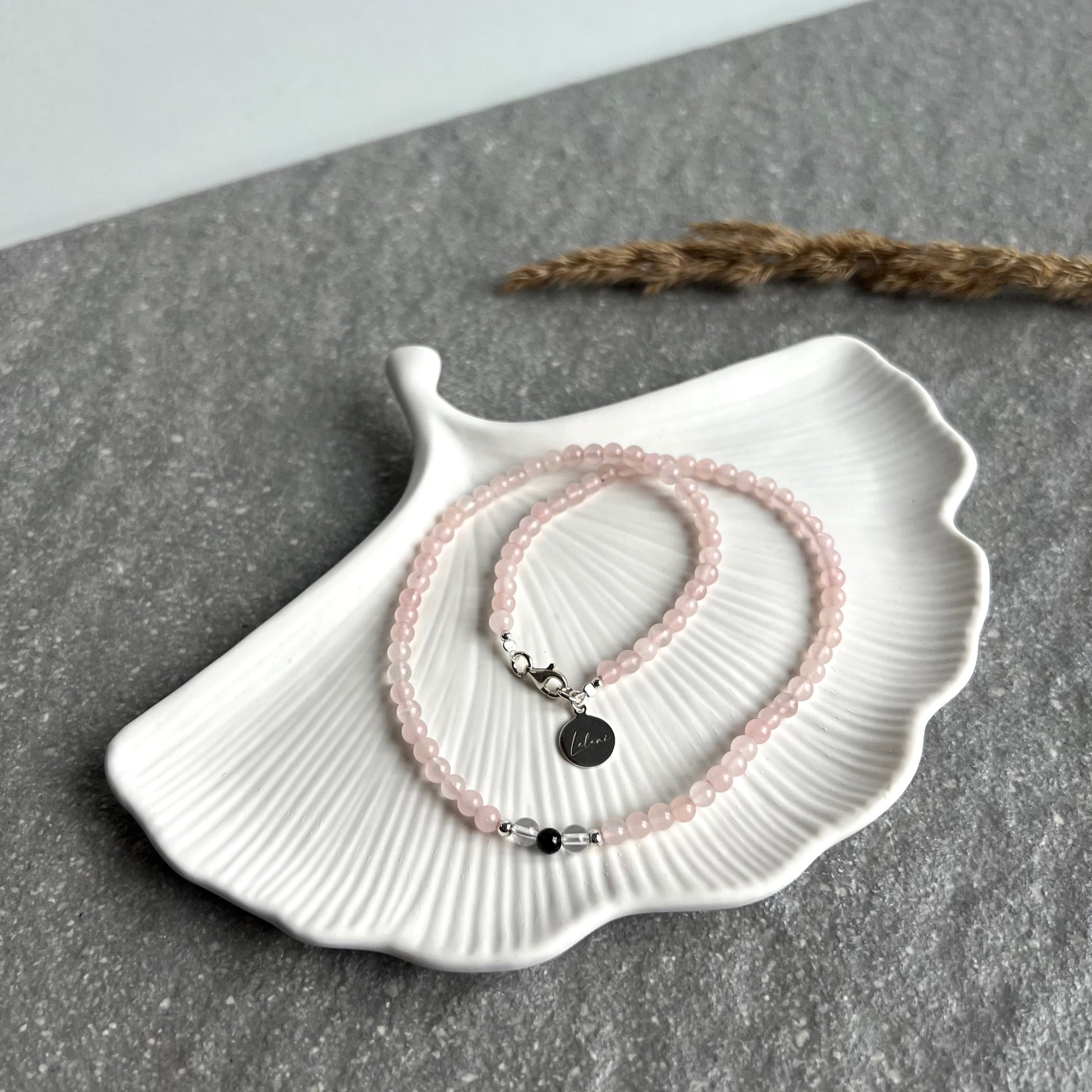 DEEP LOVE - Edelsteinkette Halskette aus Rosenquarz, Bergkristall und Turmalin Schörl