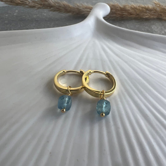 Ohrringe mit Aquamarin Anhänger in 925 Silber oder 925 Silber vergoldet - Nahaufnahme