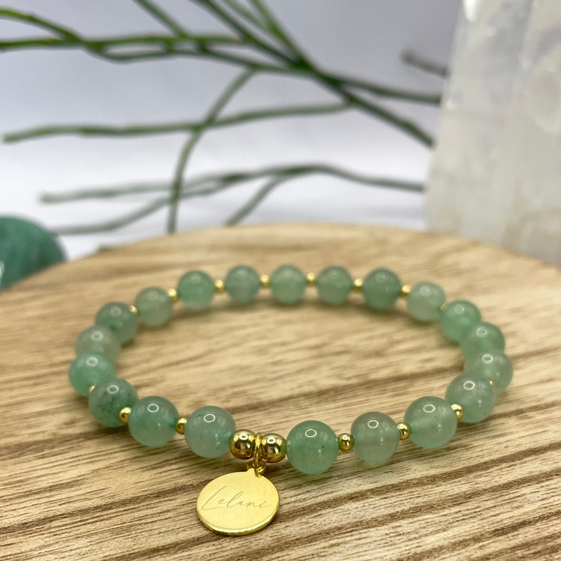 Aventurin Armband mit Charm und Silberperlen vergoldet Nahaufnahme